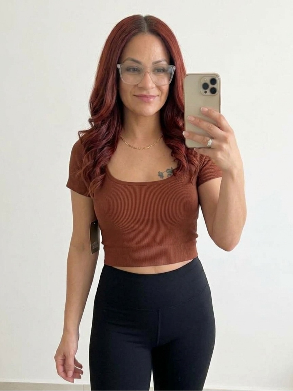 Wild Fable Seamless Ribbed Short Sleeve Crop Top Brown XL